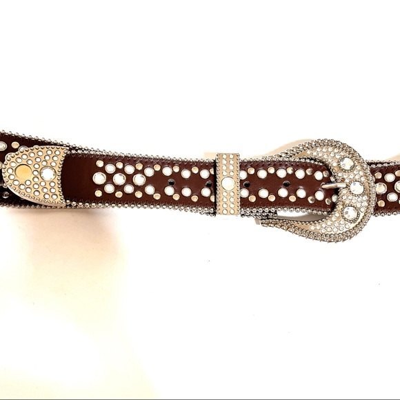 Studded and Jeweled  Brown Leather Belt M/L main image 9